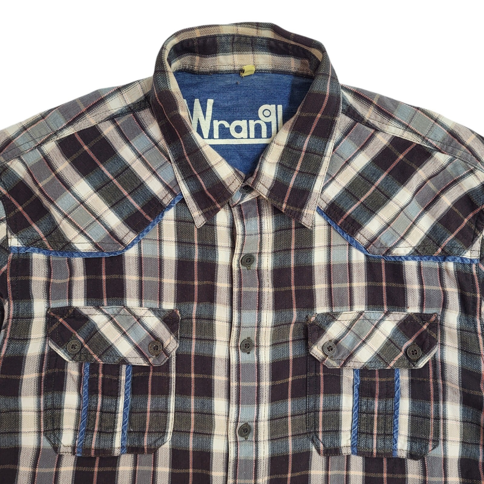 Wrangler 90s Brown & Beige Check Long Sleeve Shirt Uk Men's Size XL
