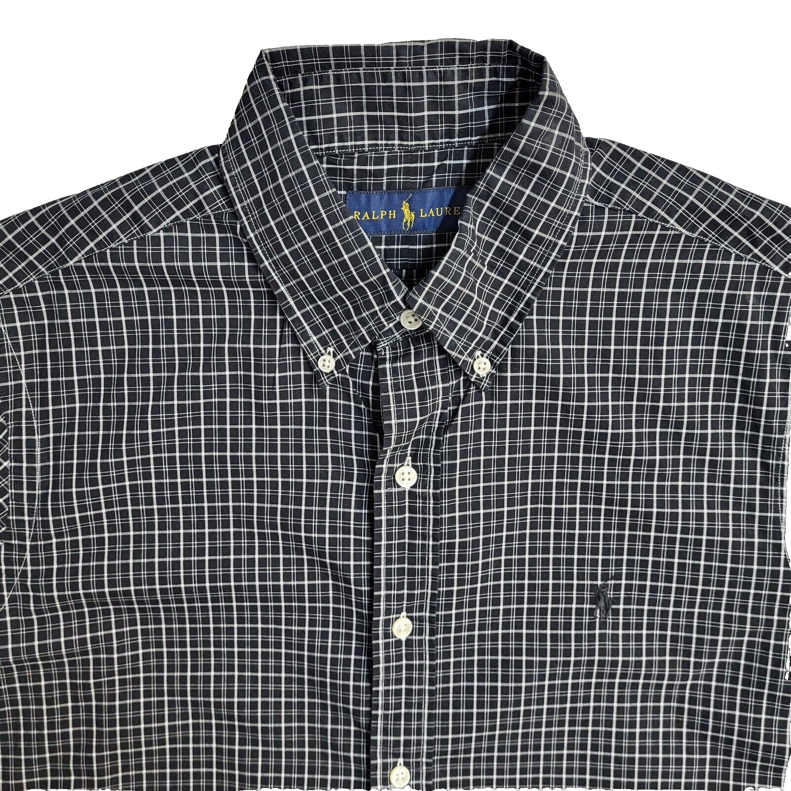Ralph Lauren Black & white Checked Vintage 90's Long Sleeve Shirt UK Men's M