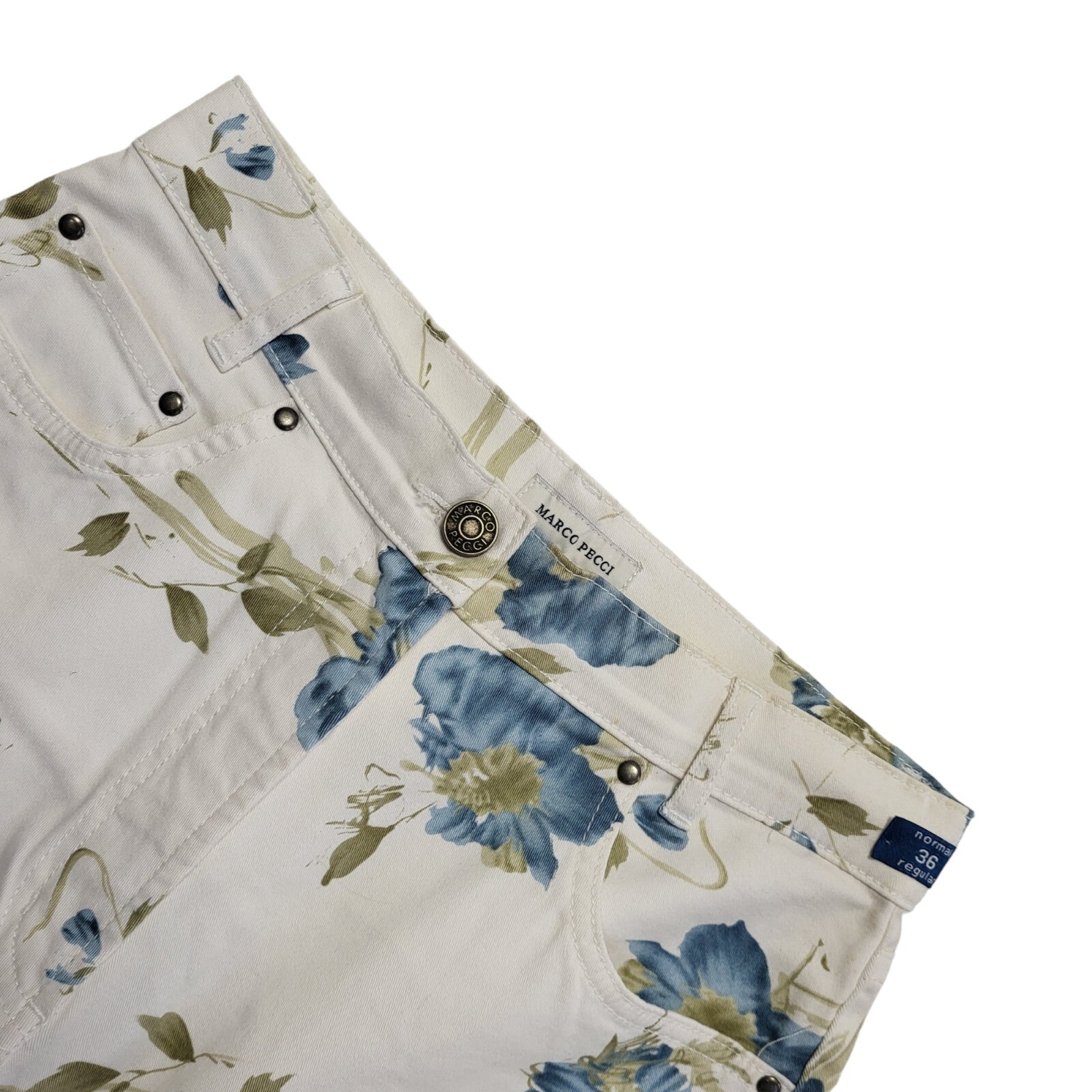 Marco Pecci White Blue Floral Straight Leg Denim Jeans Uk Women's 8 W26 L30