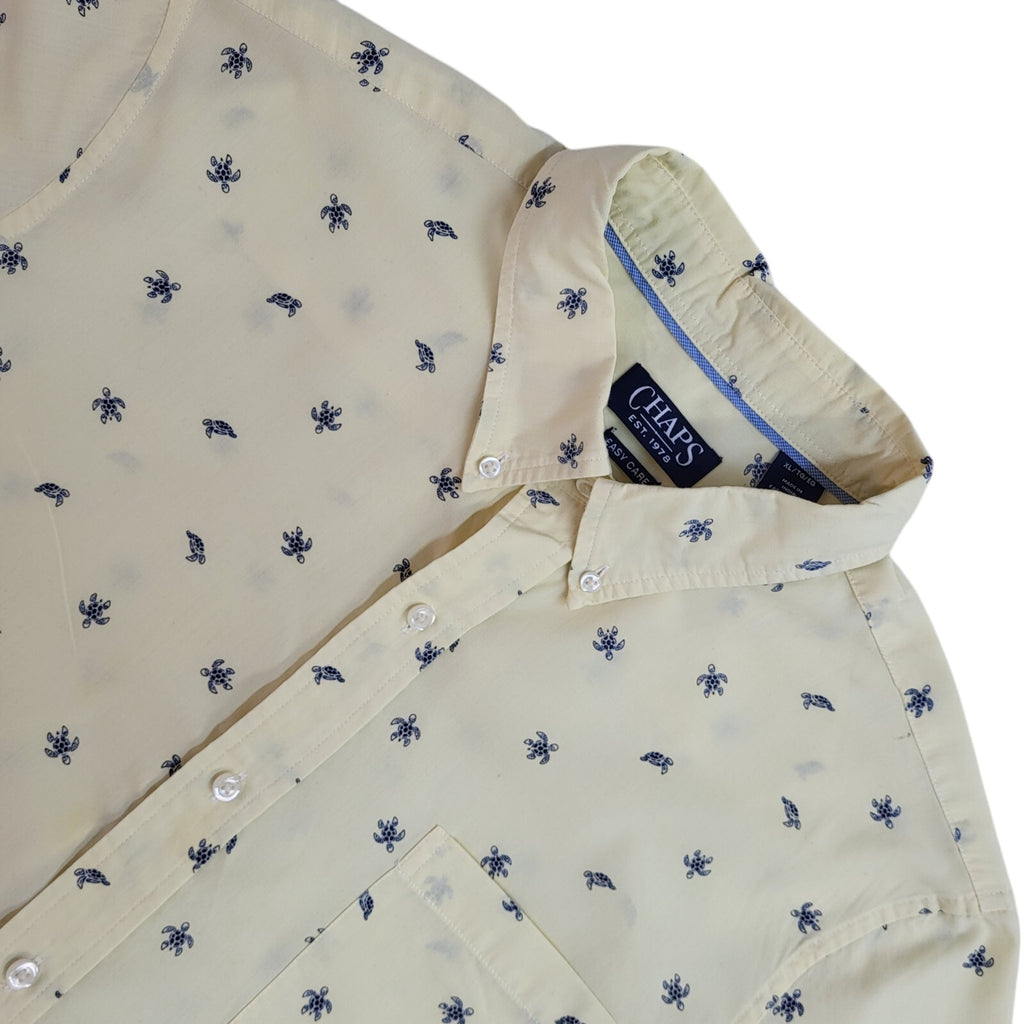 Chaps Yellow Modern Turtle Print Short Sleeve Shirt UK Men's Size XL
