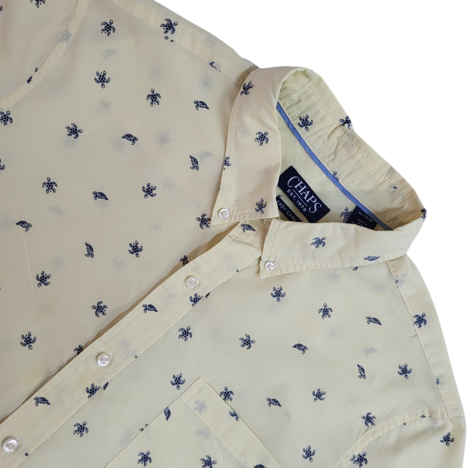 Chaps Yellow Modern Turtle Print Short Sleeve Shirt UK Men's Size XL