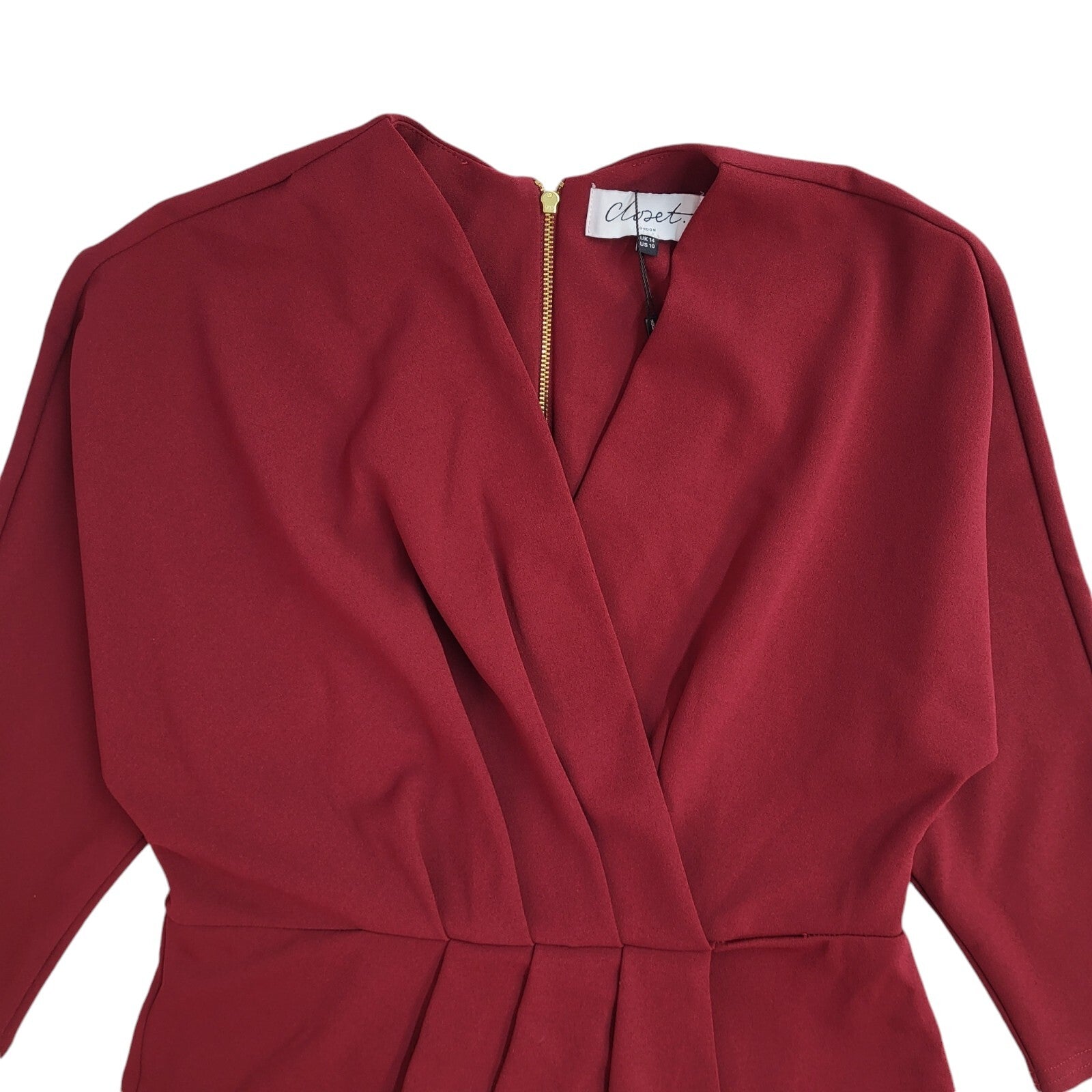 Closet Red Modern V-Neck 3/4 Sleeve Midi Dress BNWT UK Women's Size 14
