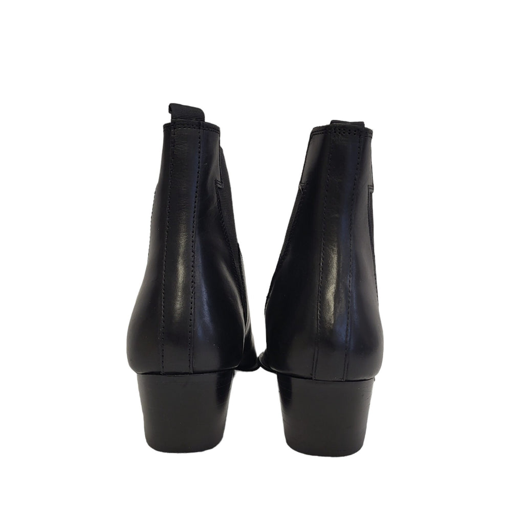 Asos Black Leather Slip-on Heel Boots Uk Women's Size 7