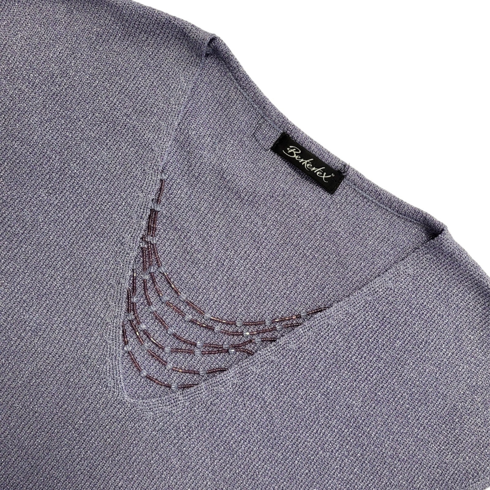 Berkertex Vintage 90's Purple Sparkly Beaded V-Neck Top Womens UK 14-16