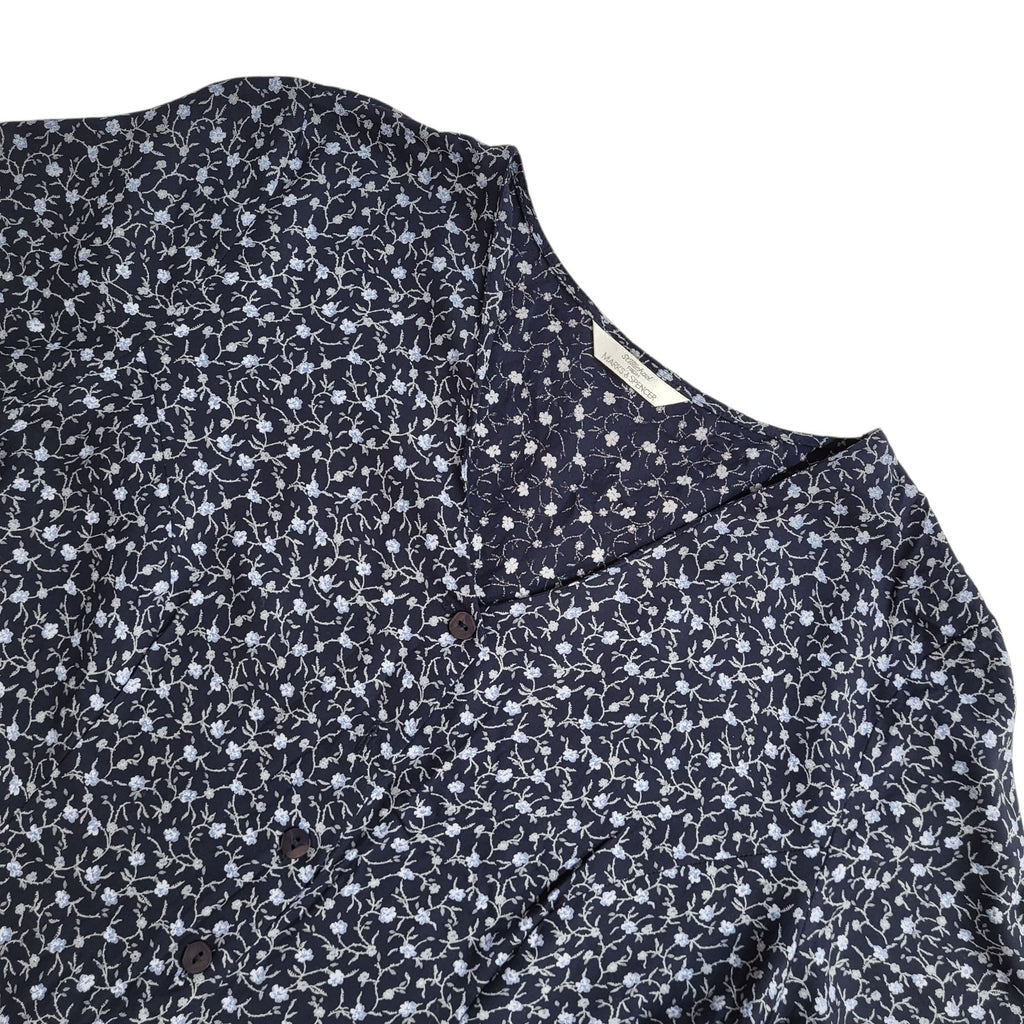 M & S Vintage Dress 90's Navy A-Line Buttoned Midi Dress Womens Uk 14