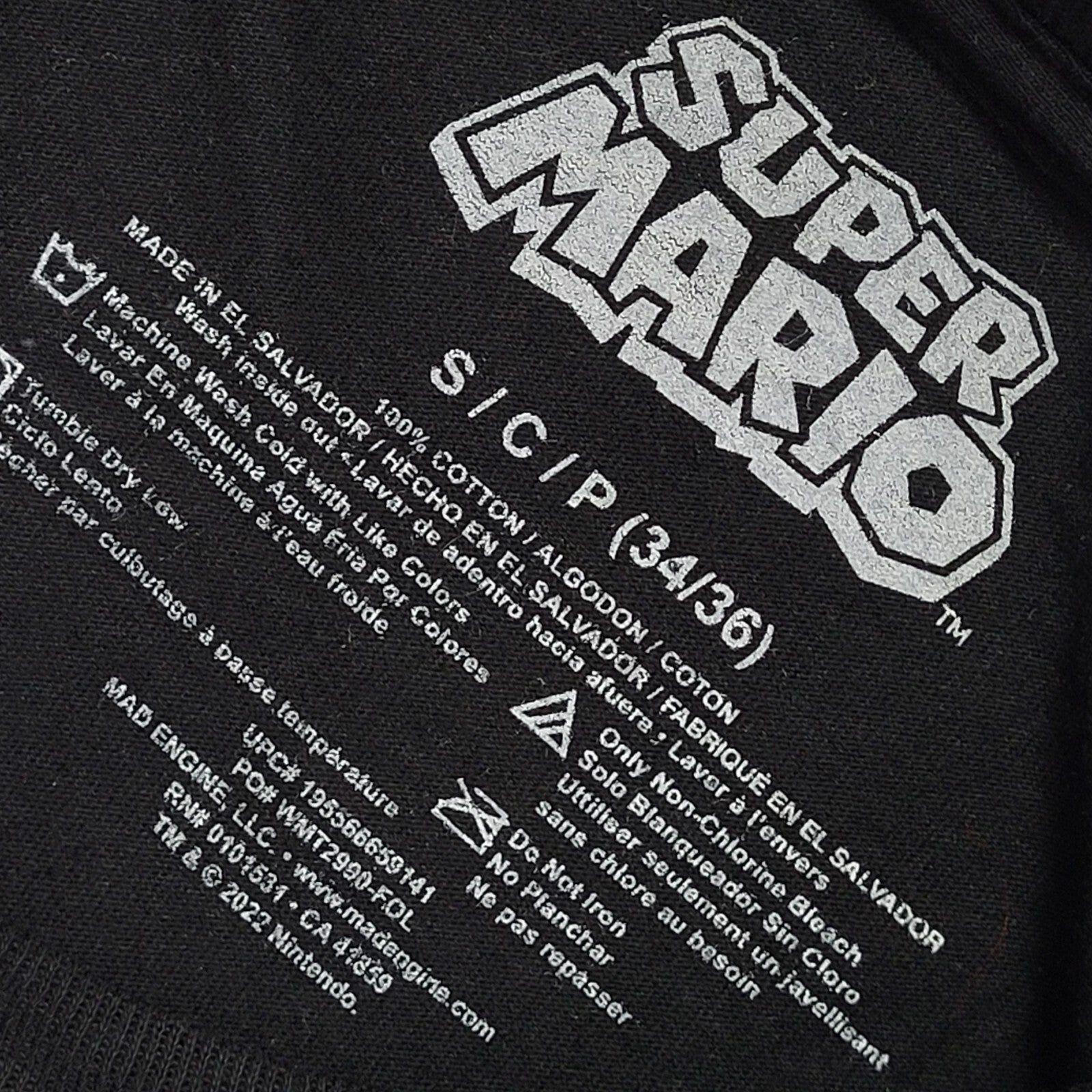 Vintage Y2K Super Mario Black Short Sleeve T-Shirt Mens Size S