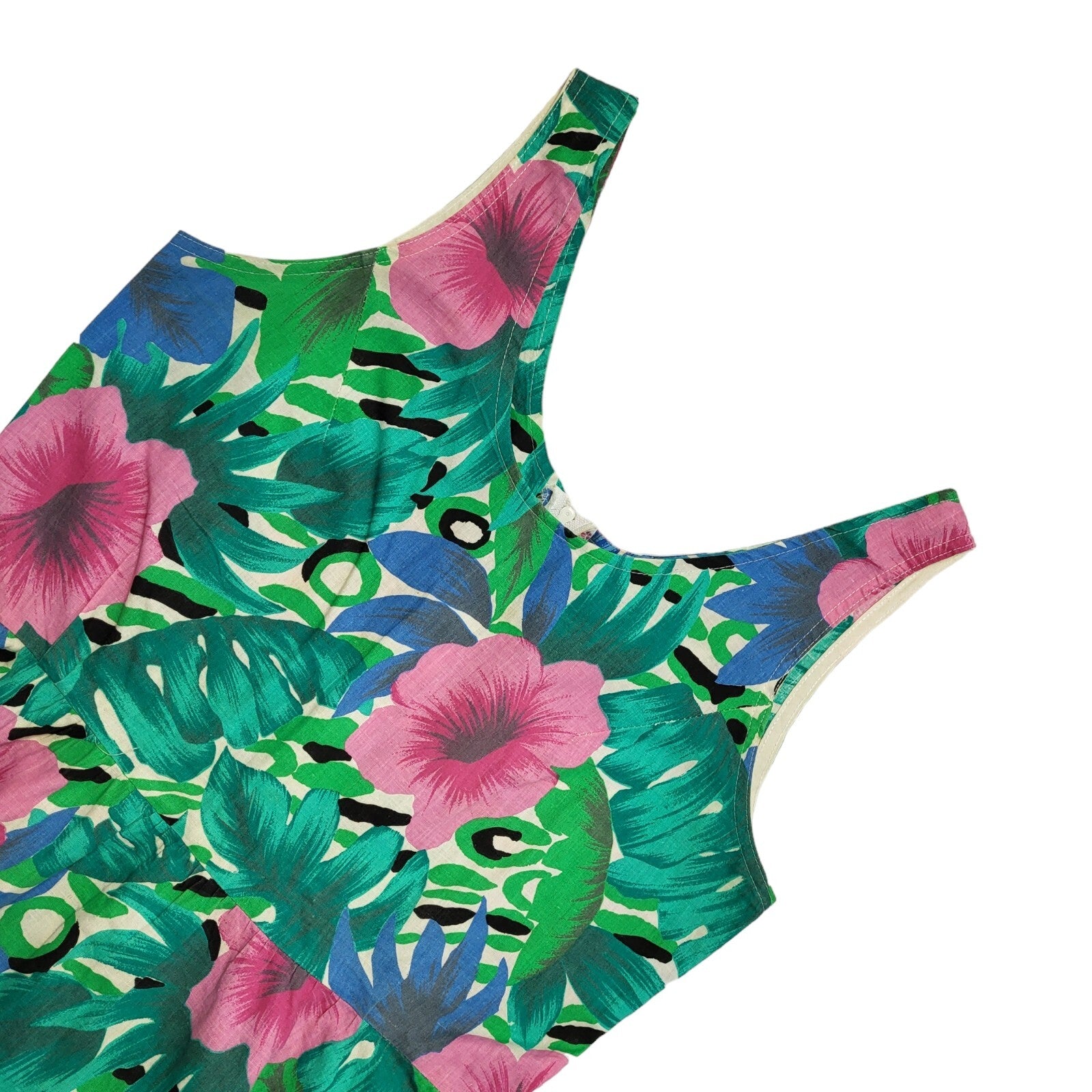 Vintage 80'sGreen Pink Floral Daywear Dress Uk Women's Size 14