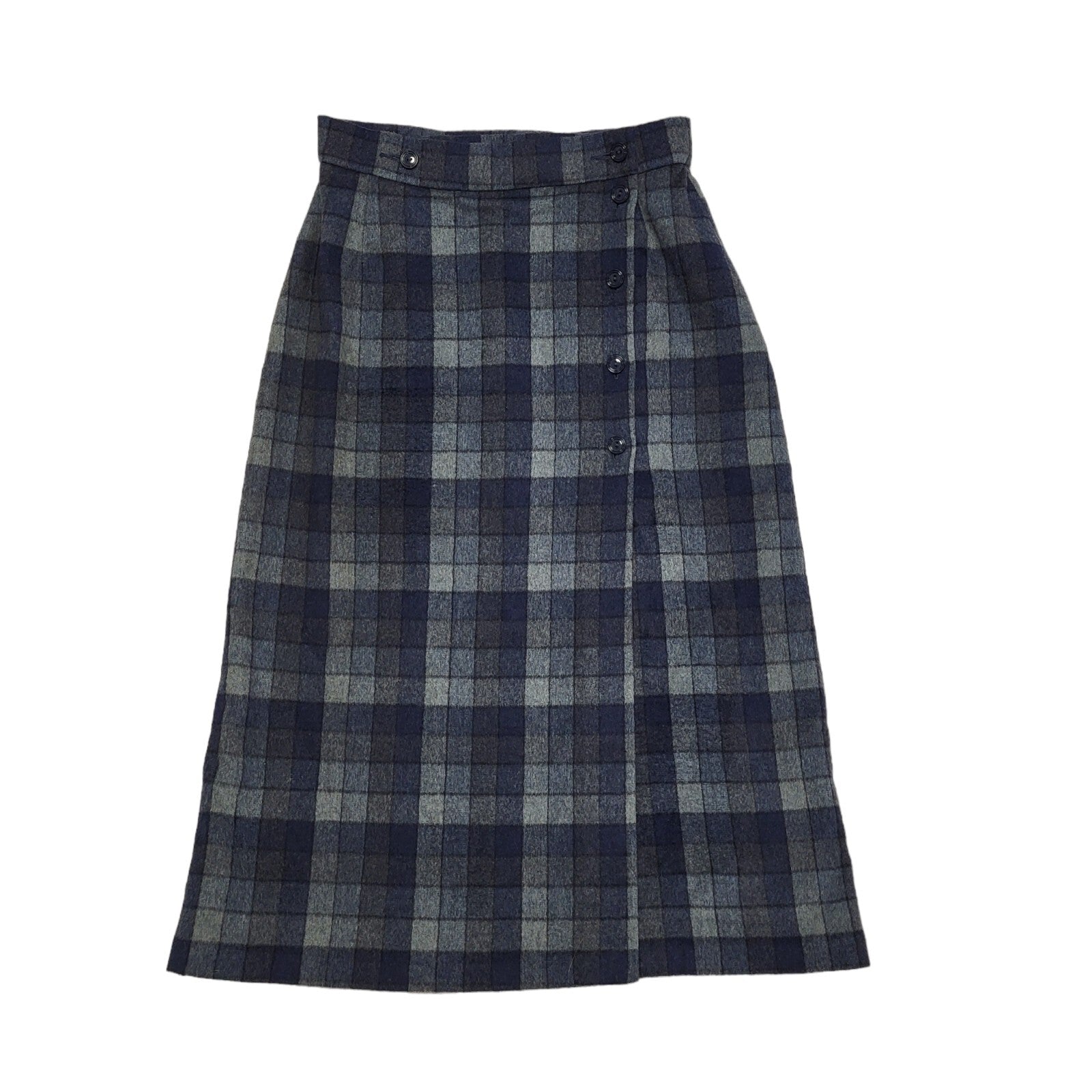 St Michael Vintage 80's Blue Check Button Front Wrap Skirt Women's UK 8 W25