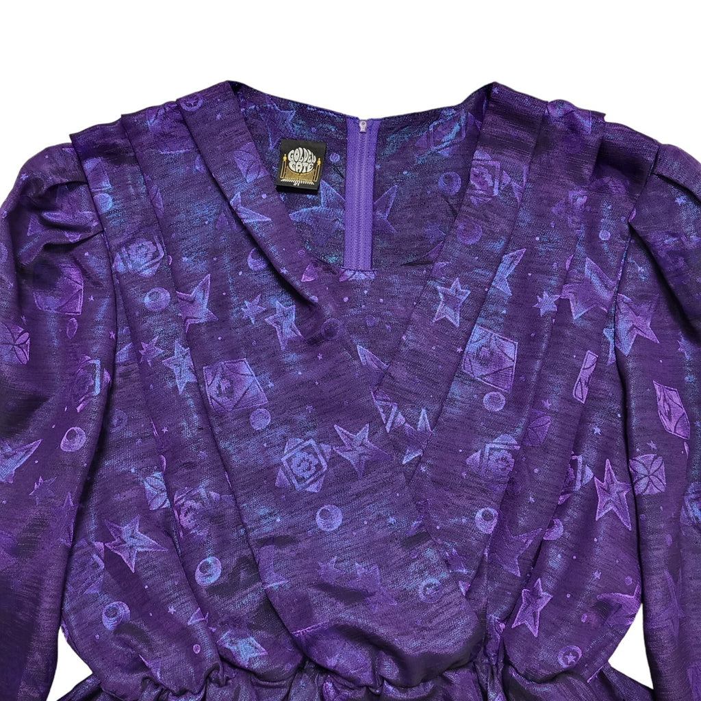 80s Vintage Golden Gate Purple Wrap Peplum Party Dress Women's 14
