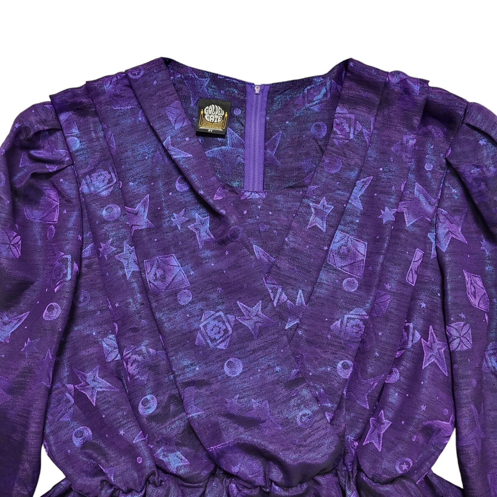 80s Vintage Golden Gate Purple Wrap Peplum Party Dress Women's 14
