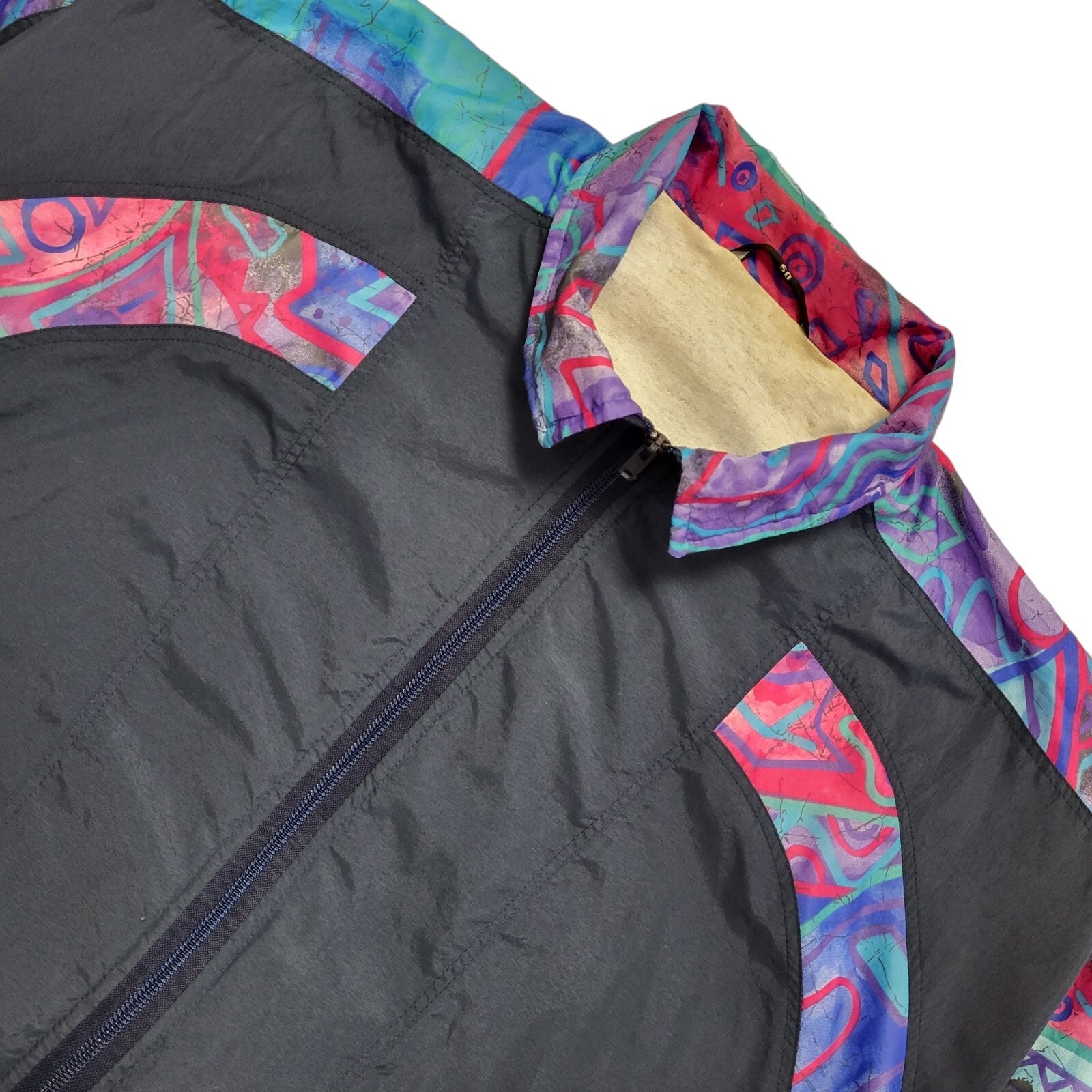 80s Vintage Navy Blue Pink Zipped Jacket Uk Women's Size 18-20