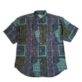 Incognito 90's Purple & Green Abstract Silk Short Sleeve Shirt Uk Men's Size M