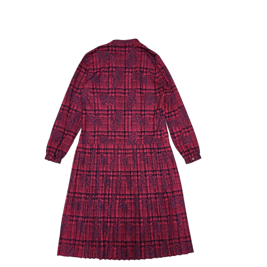Lazarus Of London 80s Vintage Pink Paisley Bow Neck Pleated Dress Women's 16