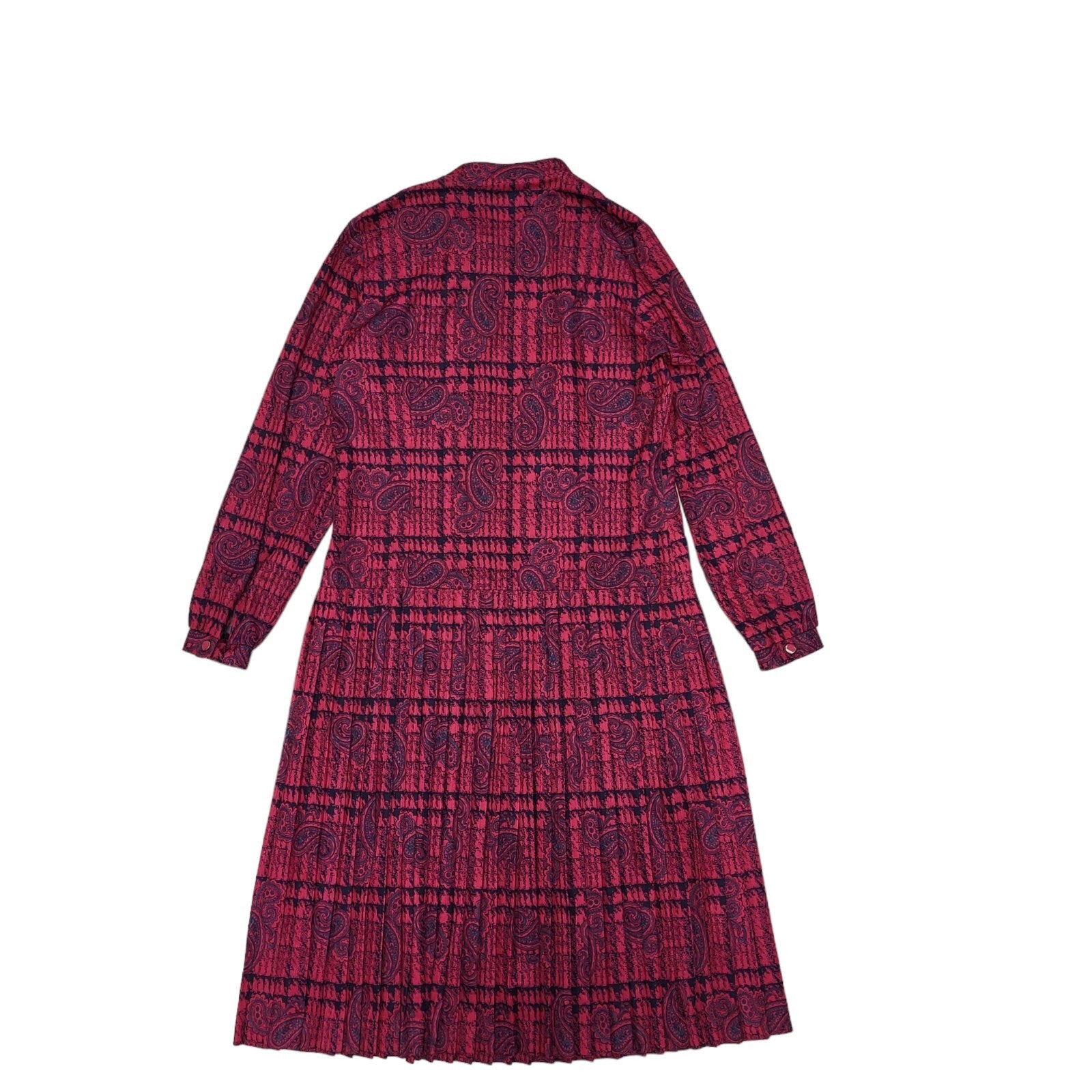 Lazarus Of London 80s Vintage Pink Paisley Bow Neck Pleated Dress Women's 16