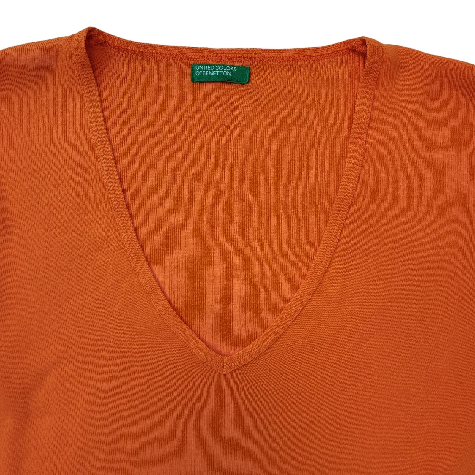 United Colors Of Benetton Y2K Vintage V-Neck Orange Jumper Womens UK 12