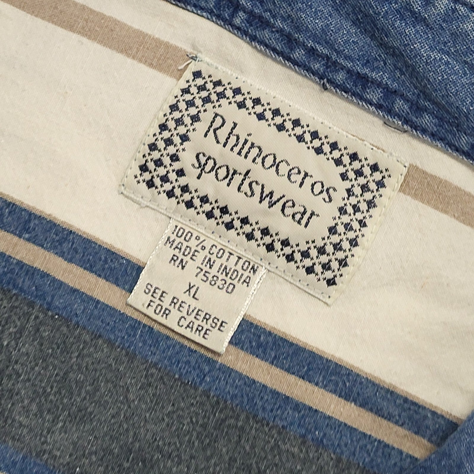 Rhinoceros 90's Blue & White Striped Long Sleeve Shirt Uk Men's UK XL
