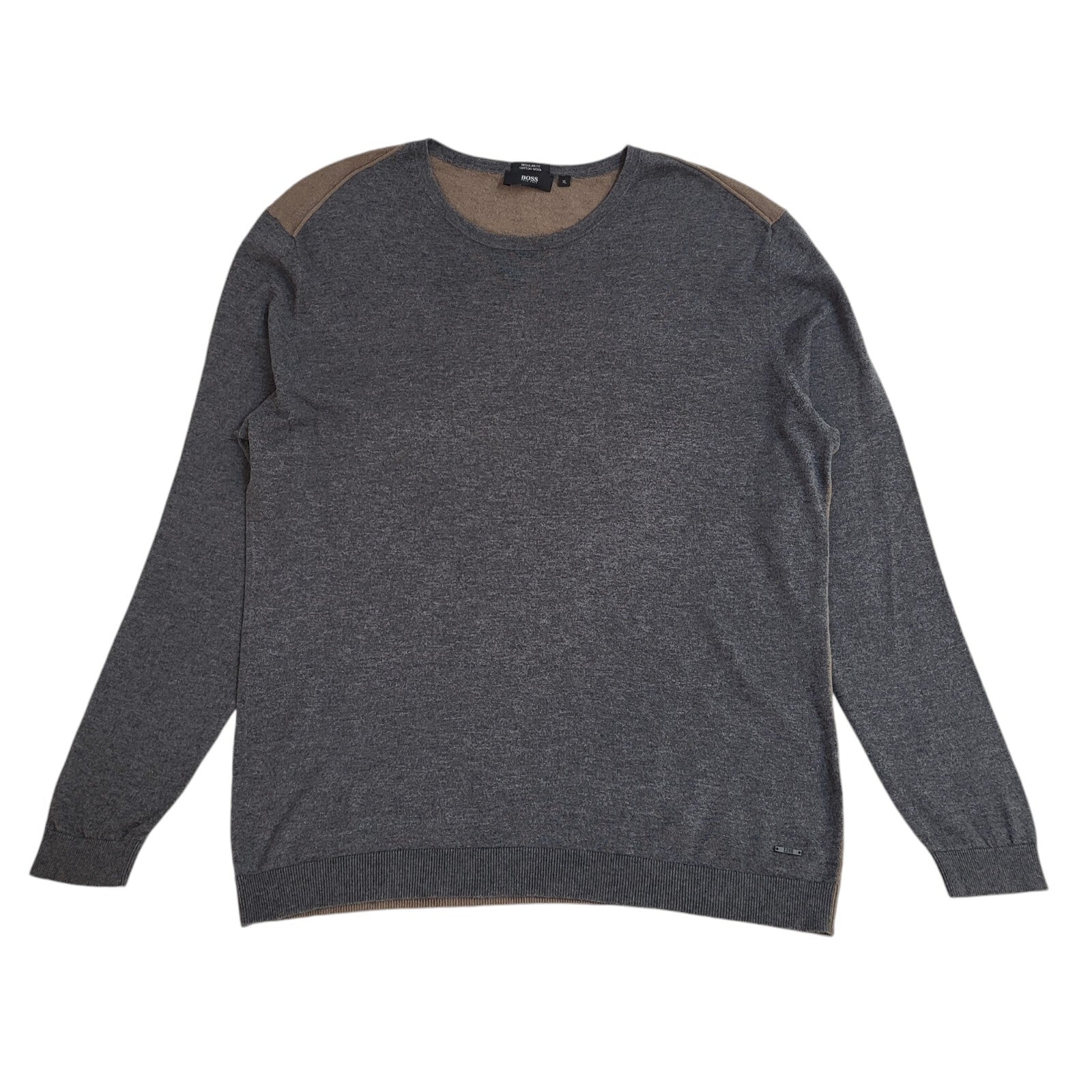 Hugo Boss Jumper Grey & Brown Modern Crew Neck Men's UK Size XL
