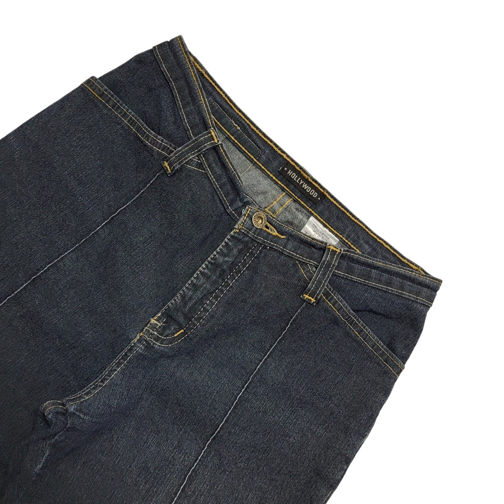 Hollywood Y2k Vintage Dark Blue Bootcut Denim Jeans Uk Women's XS W25 L32