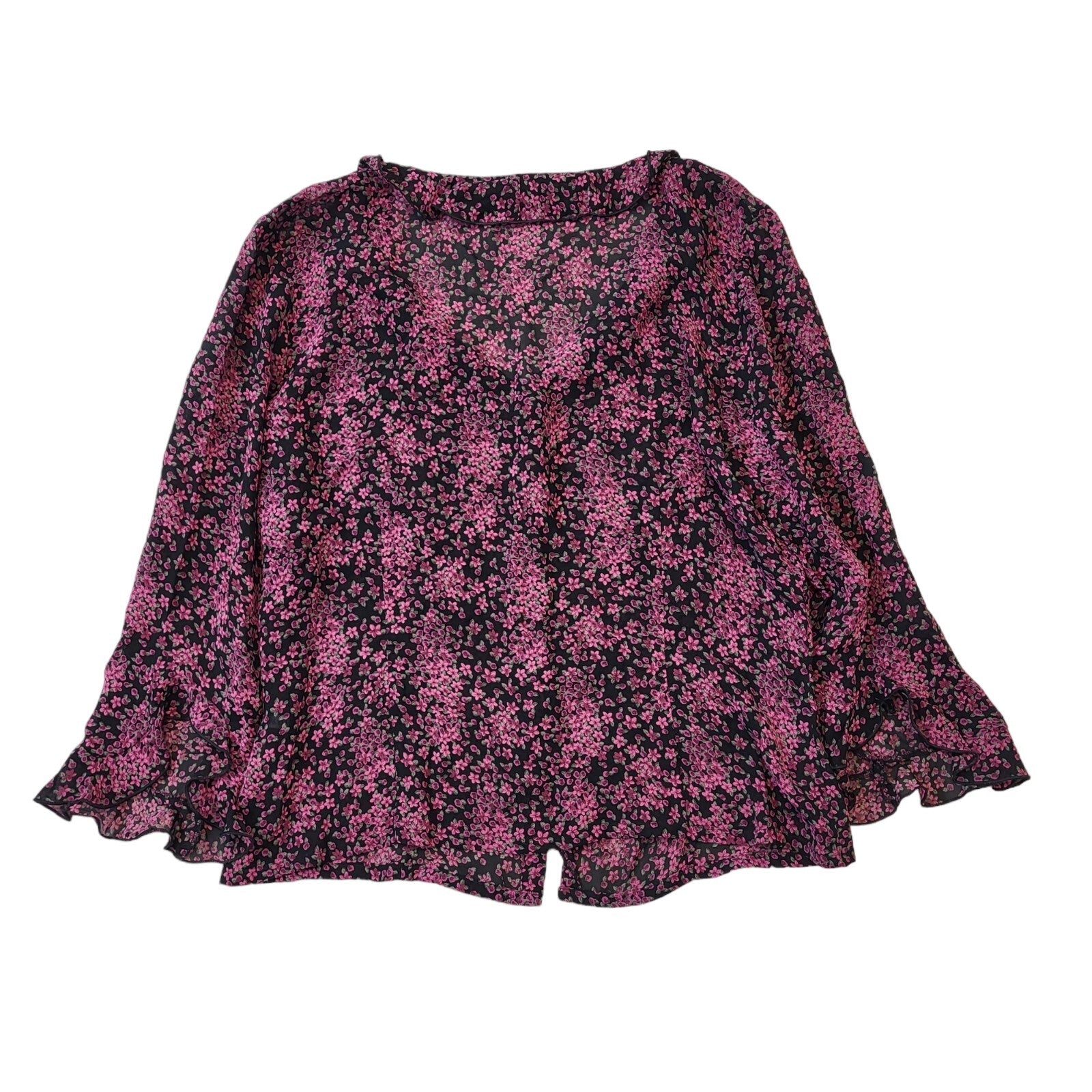 90s Vintage Black & Pink Floral Button Up Blouse Women's Size 16