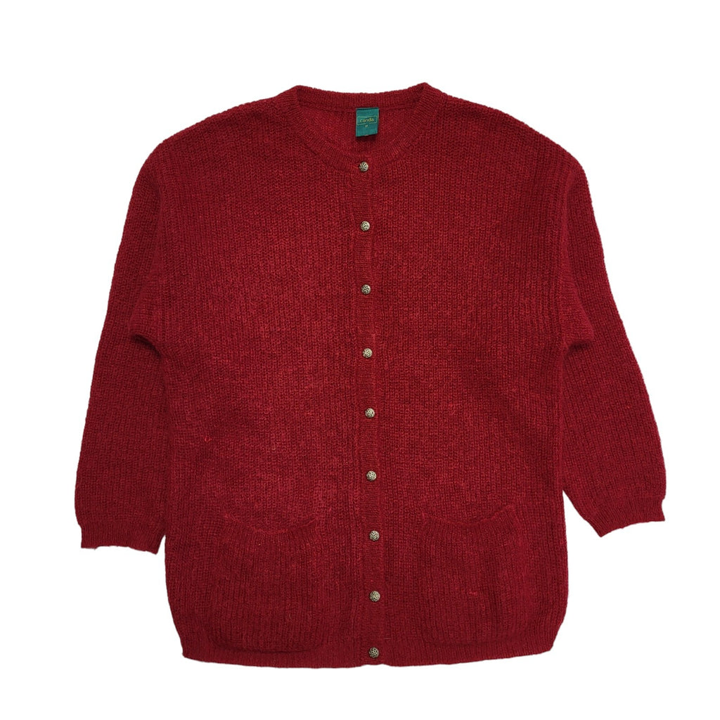 Canda C&A 90s Vintage Red Wool Button-Up Cardigan Uk Women's Size Medium