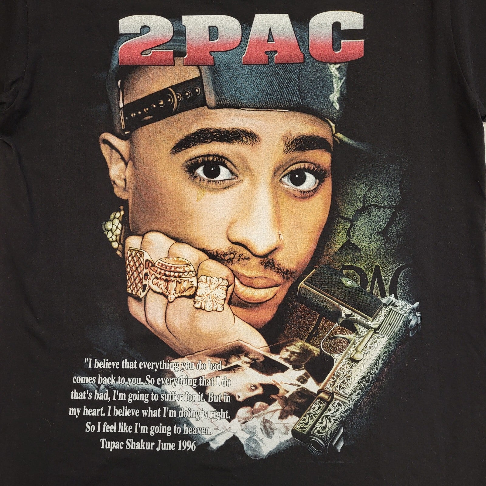 Rock@Tees Vintage 90's 2 Pac T-Shirt Black Short Sleeve UK Men's Size L