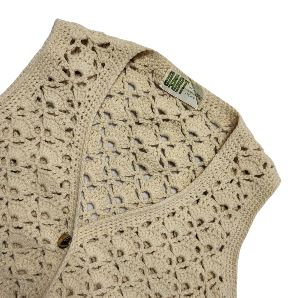 Dart 80s Vintage Beige V-Neck Knitted Sleeveless Top Uk Women's Size 12/14