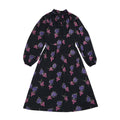70s Vintage Black & Pink Floral Tied Neck Midi Dress Women's 10