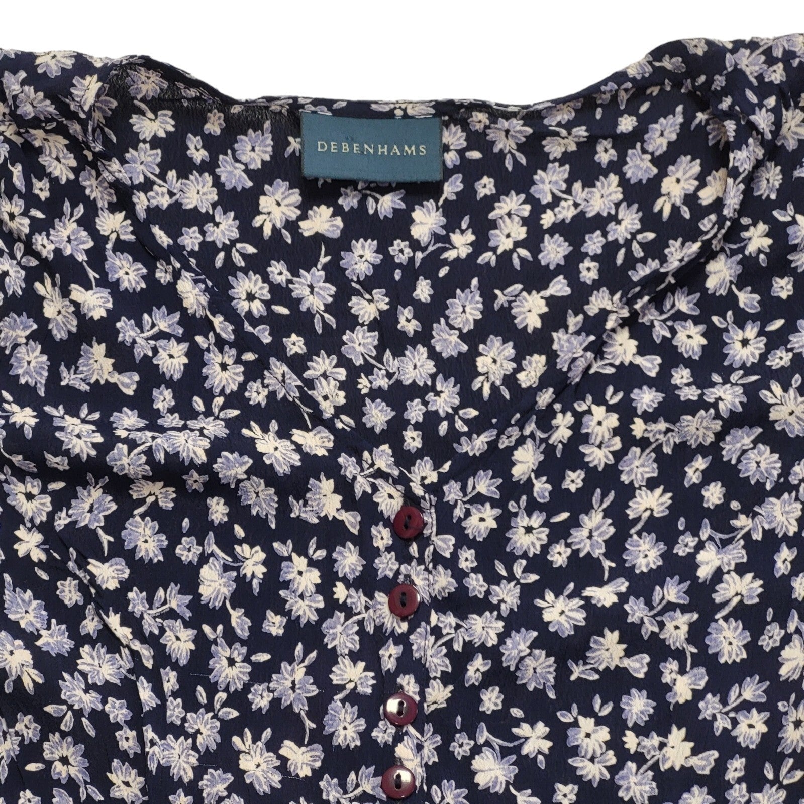 Debenhams 90s Vintage Blue & White Floral Cap Sleeve Dress Women's Size 16