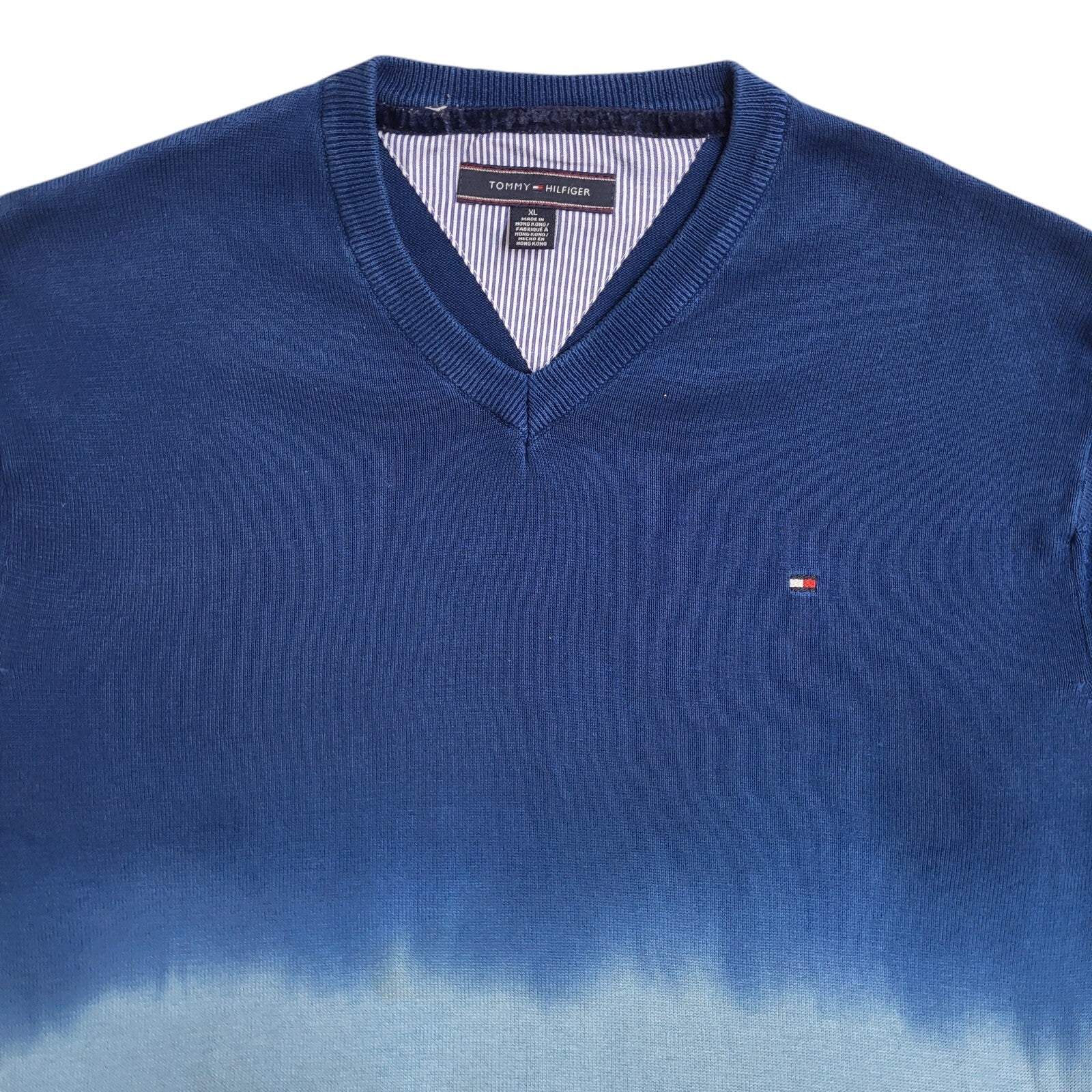 Tommy Hilfiger Y2K Blue 2 Tone V-Neck Long Sleeve Jumper Men's UK Size XL