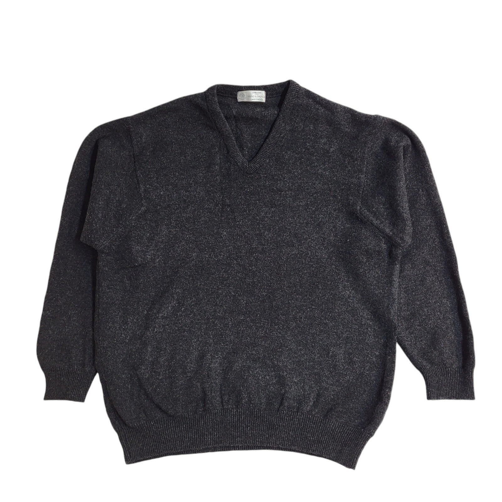 St Michael Vintage 90's Grey V-Neck Jumper UK Men's Size Large