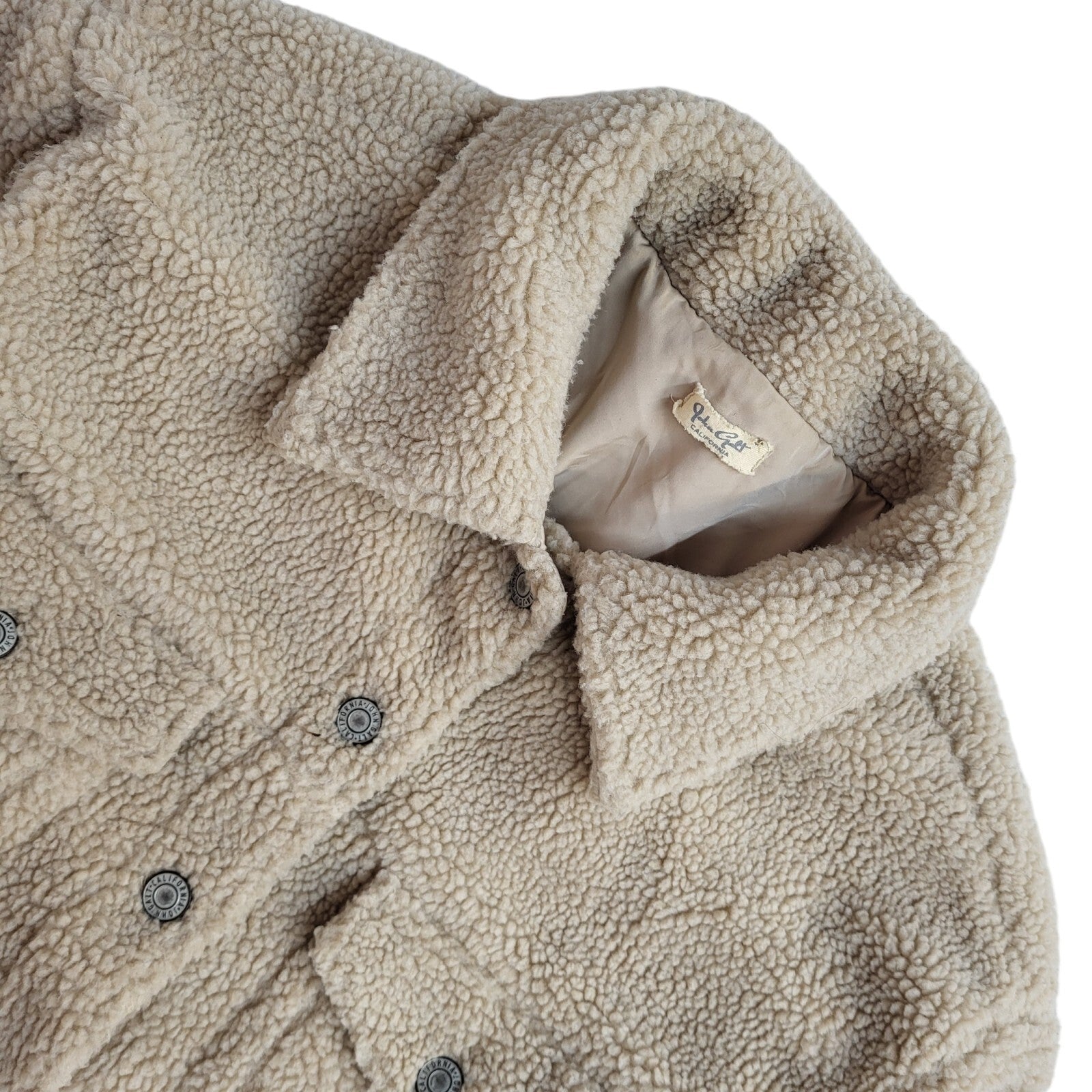 John Galt Y2K Beige Button Front Teddy Bear Jacket UK Women's Size 14