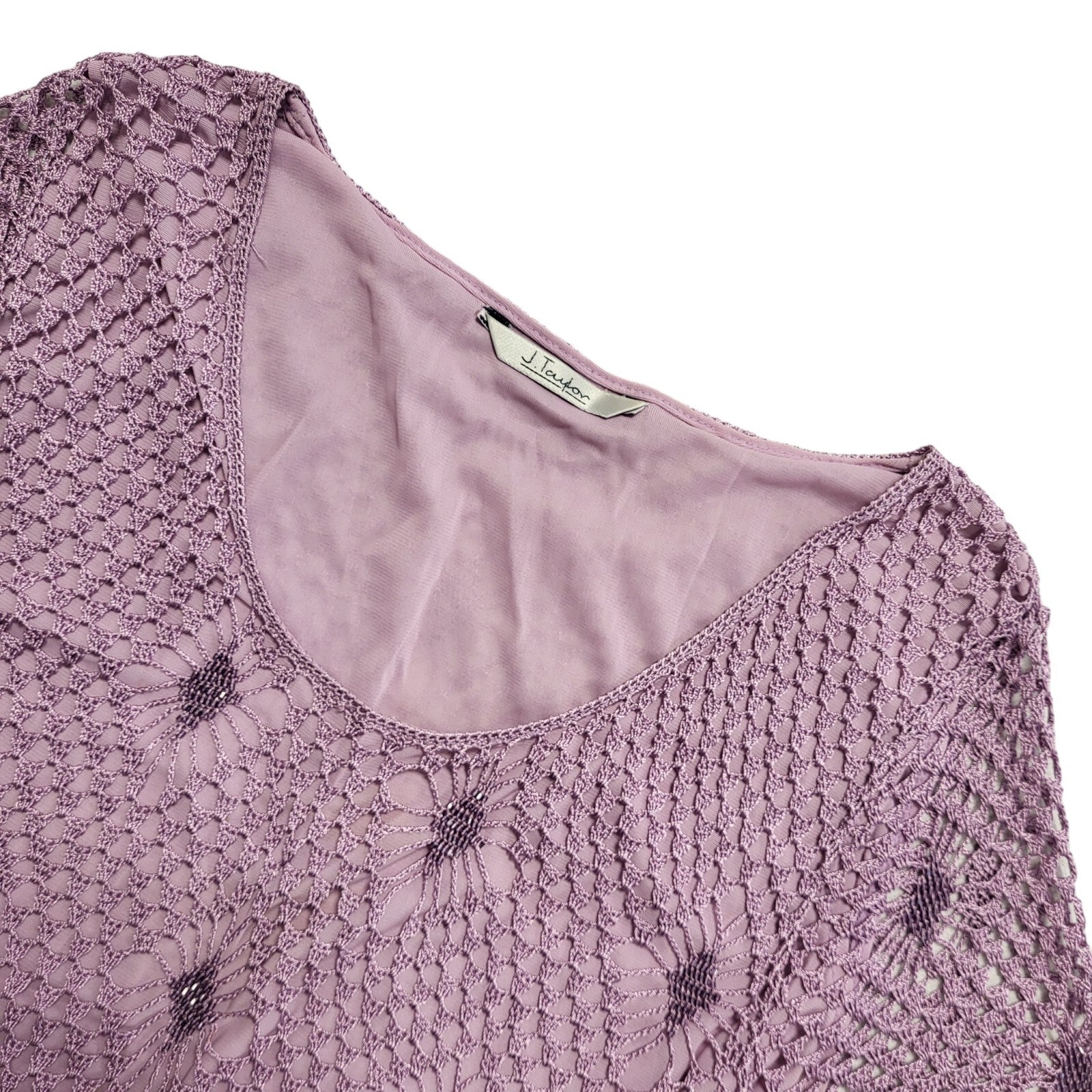 J.Taylor Vintage 90's Purple Short Sleeve Mesh Overlay T-Shirt Womens UK Size 14