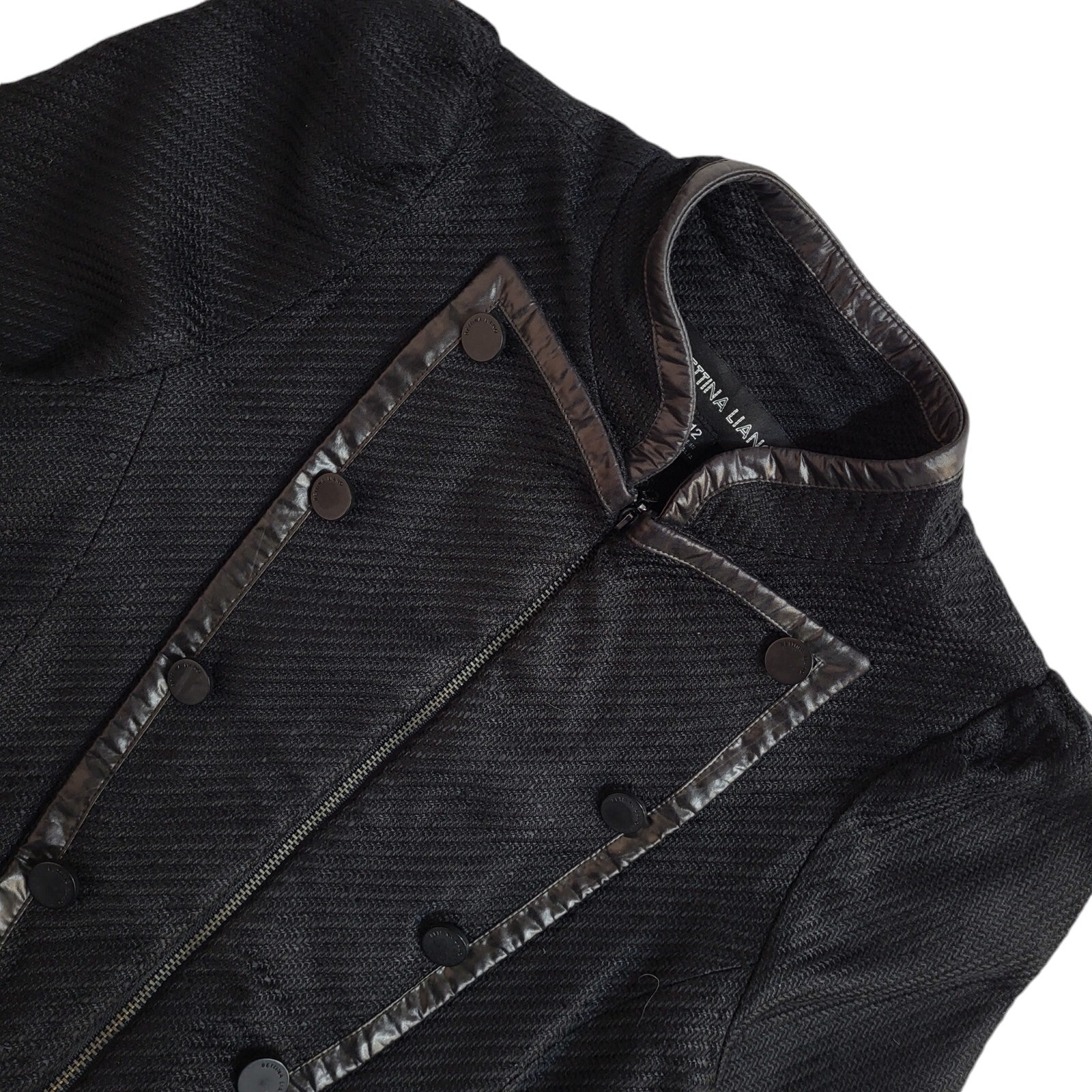 Bettina Liano 90s Black Button Full Zip Jacket UK Women's Size 12