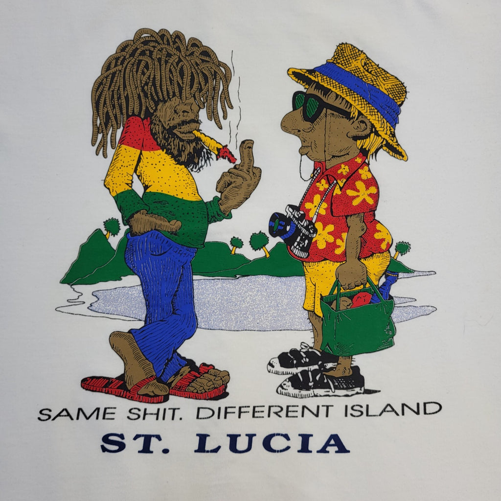 Suki Garments 90s Vintage White St Lucia Crew Neck T-Shirt Men's Size M