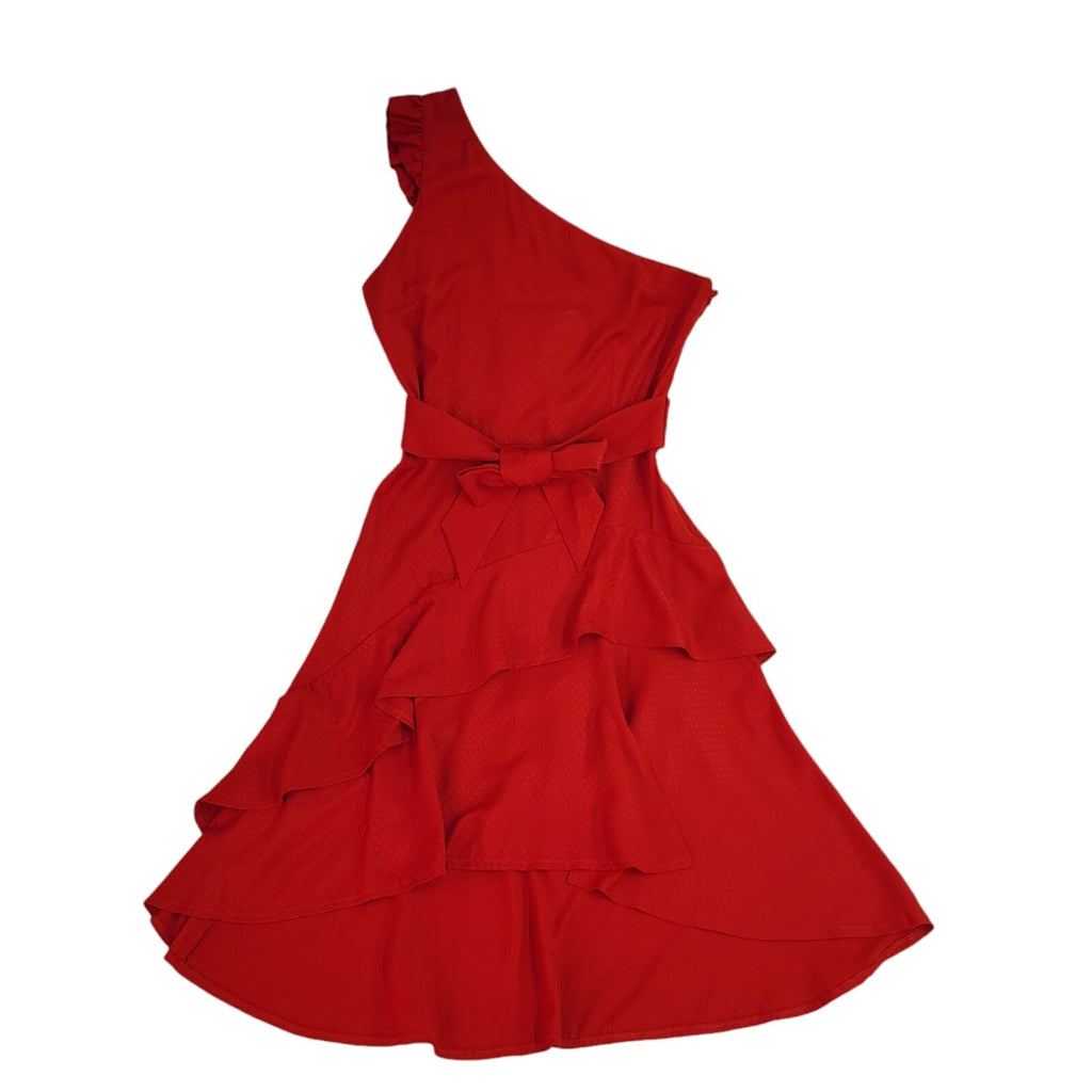 Les Petites 90's Red One Shoulder Ruffle Midi Length Dress UK Women's Size S