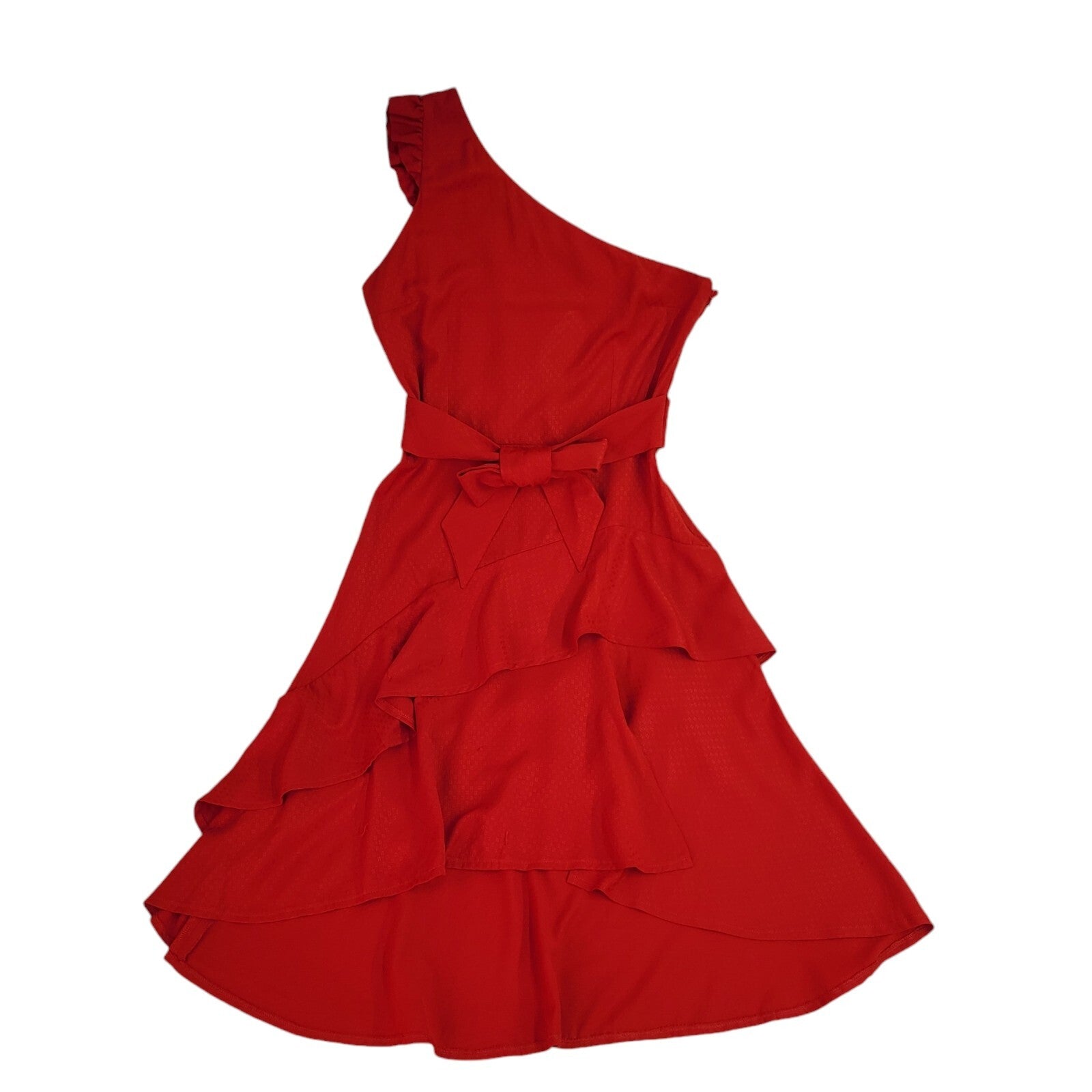 Les Petites 90's Red One Shoulder Ruffle Midi Length Dress UK Women's Size S