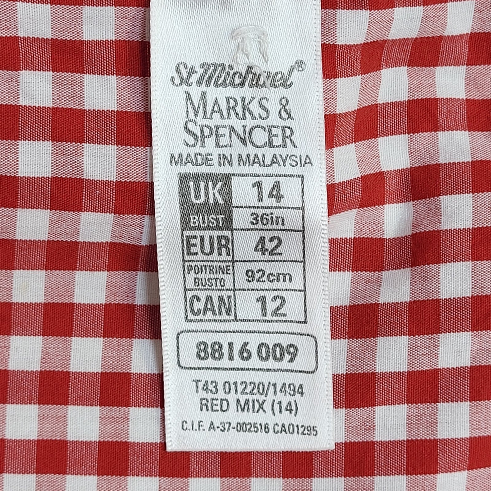 Marks and Spencer Shirt Red 90's Gingham Check Women's UK Size 14