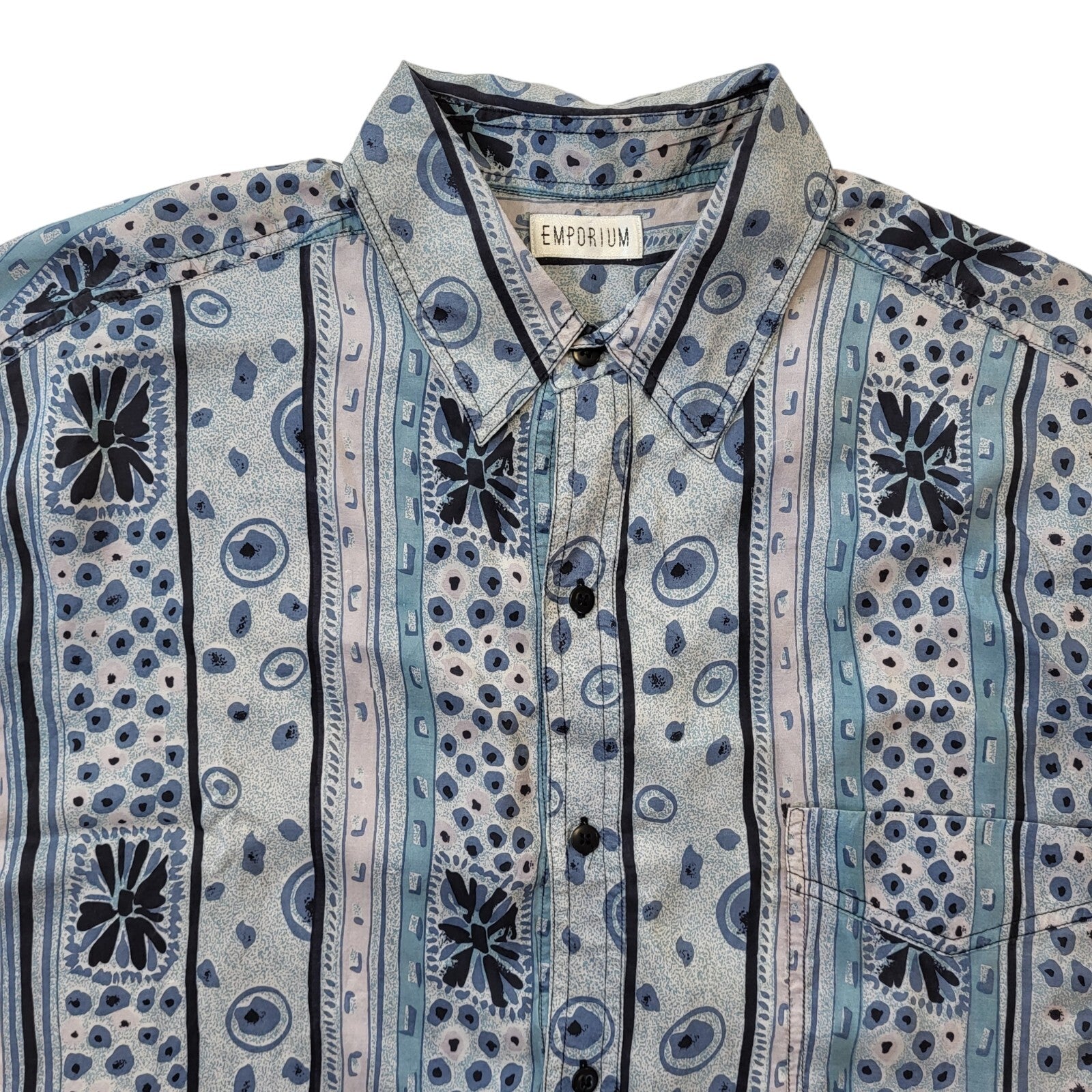 90s Vintage Emporium Blue Geometric Silk Shirt Men's Size M