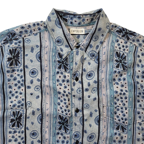 90s Vintage Emporium Blue Geometric Silk Shirt Men's Size M