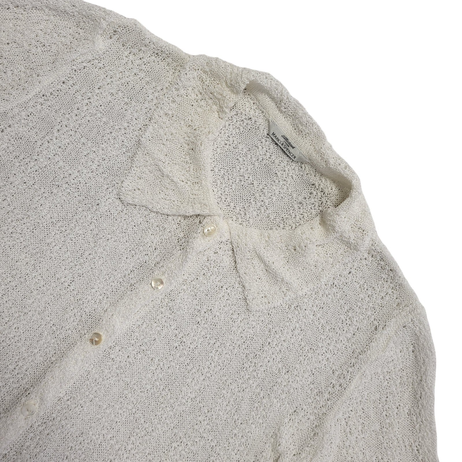 M&S Vintage 90's White Button Collared Cardigan Womens UK 18