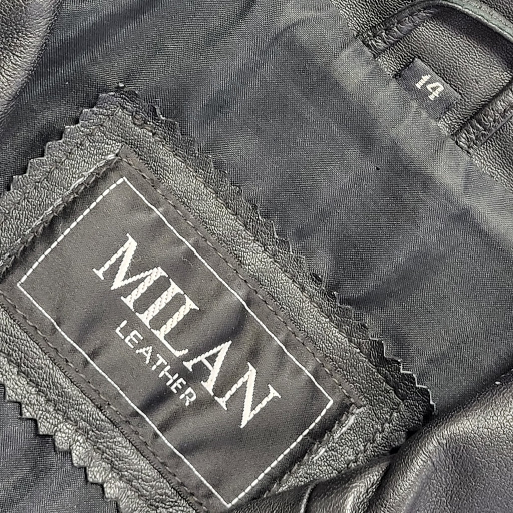 Milan Leather 90s Vintage Black Button Leather Jacket Uk Women's Size 14