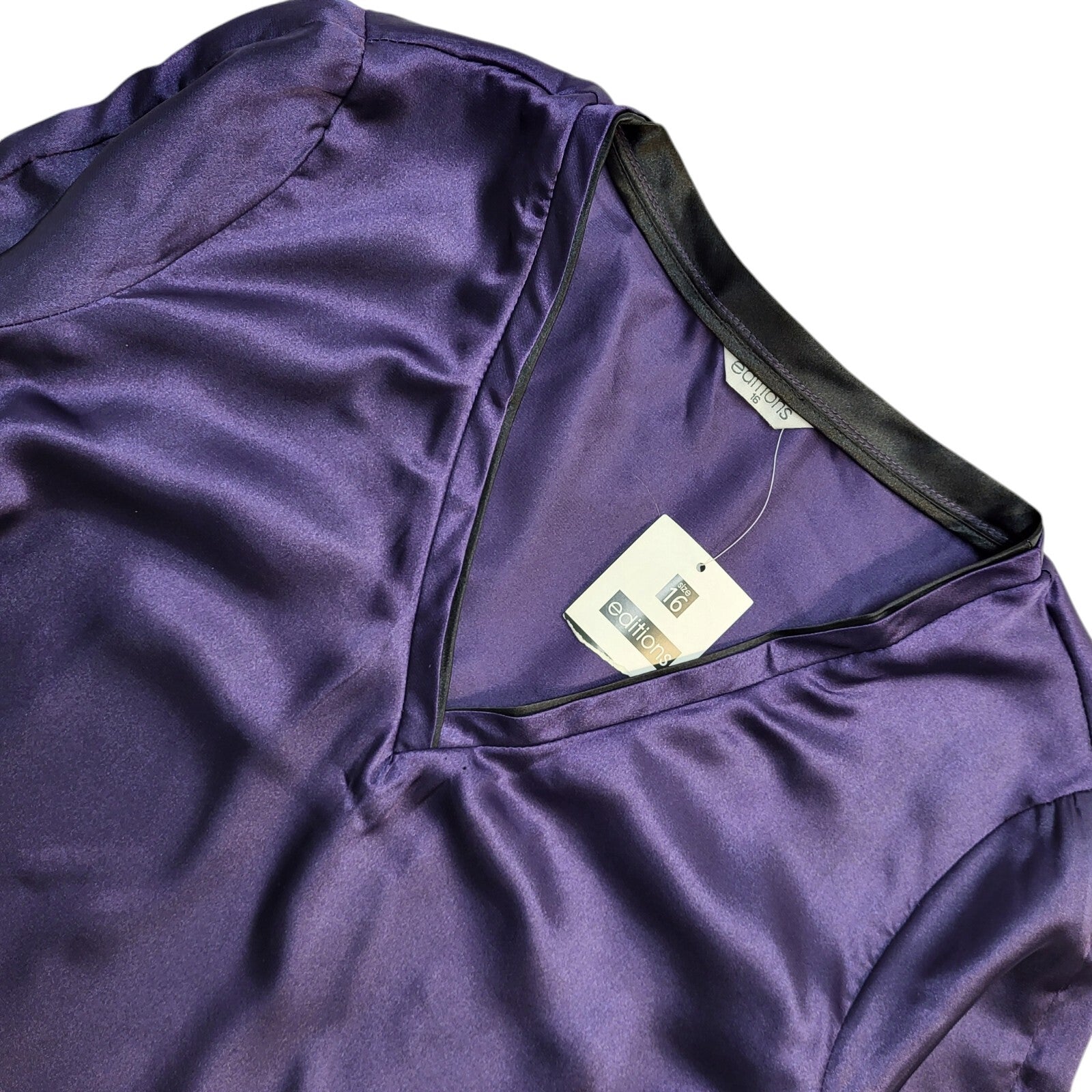 Editions Vintage Y2K V-Neck Purple Satin Long Sleeve Top BNWT Women's UK 16