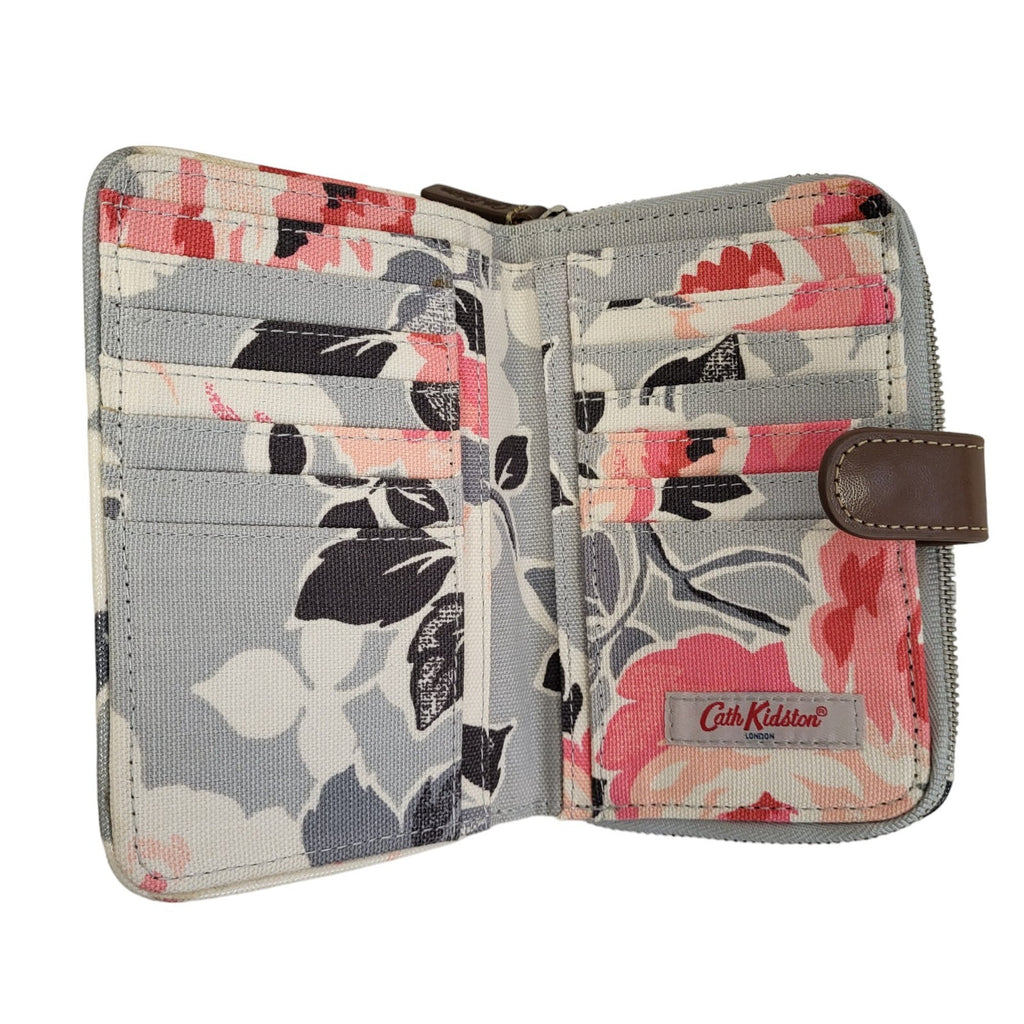 Cath Kidston Grey Pink Zip Floral Shoulder Bag Purse Uk Women's Size 9" x 13.5"