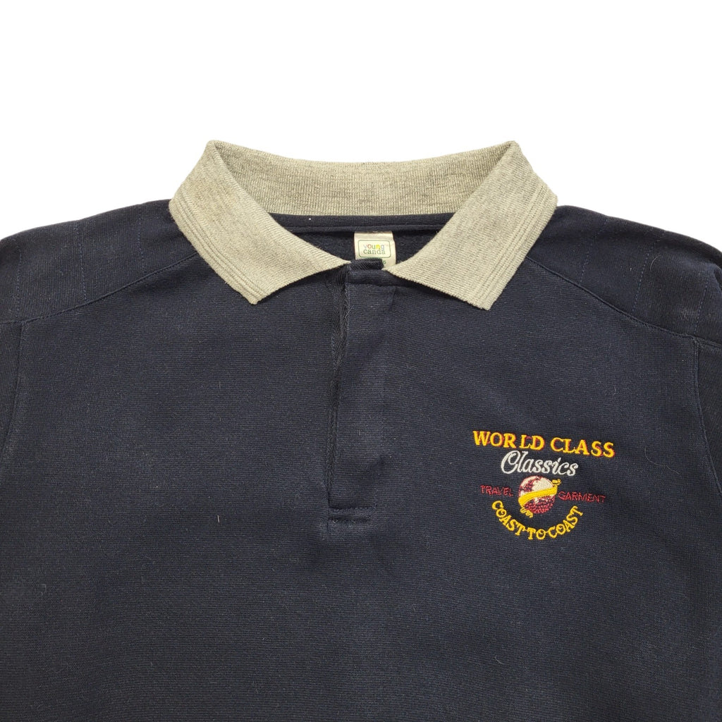 Young Canda Vintage 80s  Blue Collared 1/4 Button Sweatshirt Age 16-17 Years