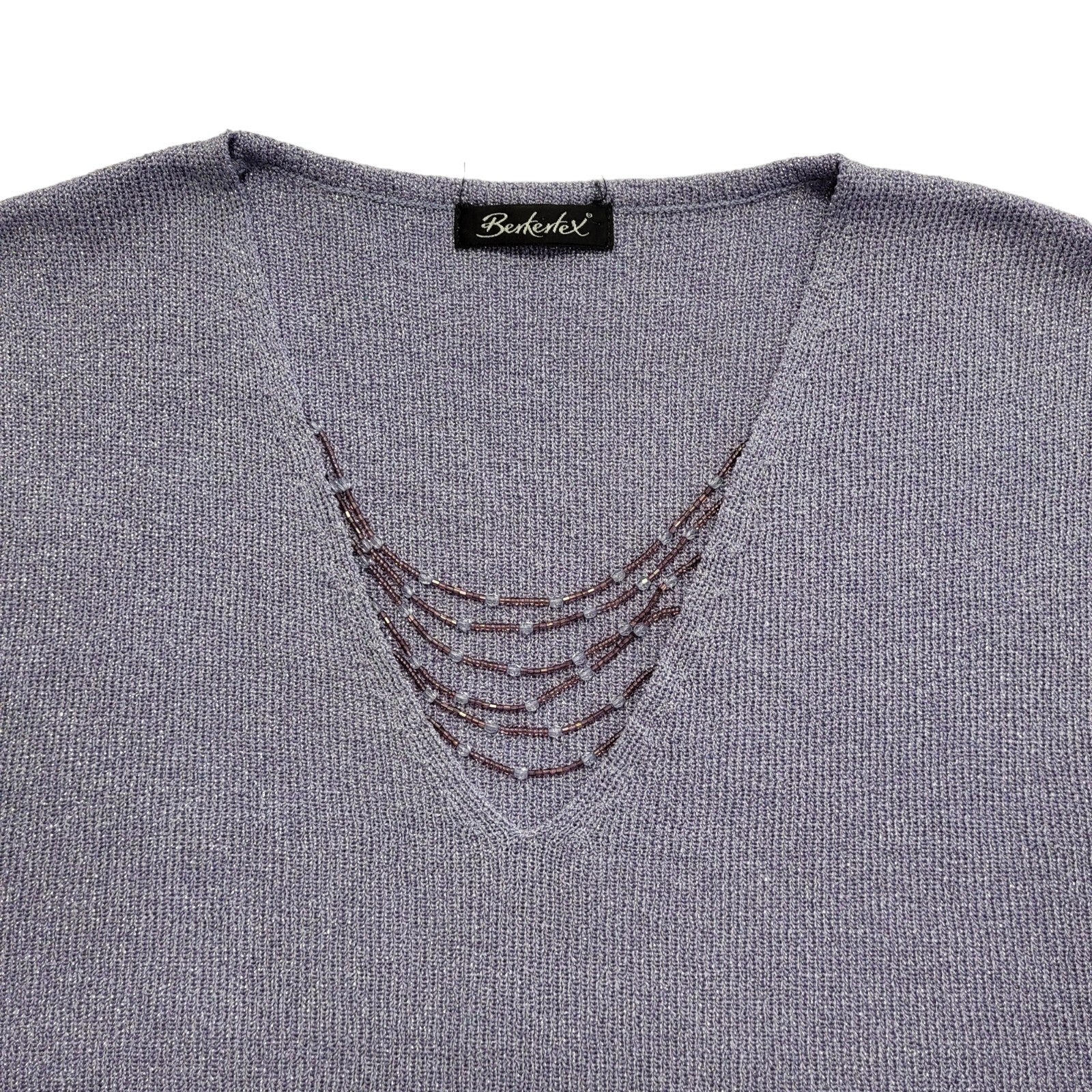 Berkertex Vintage 90's Purple Sparkly Beaded V-Neck Top Womens UK 14-16