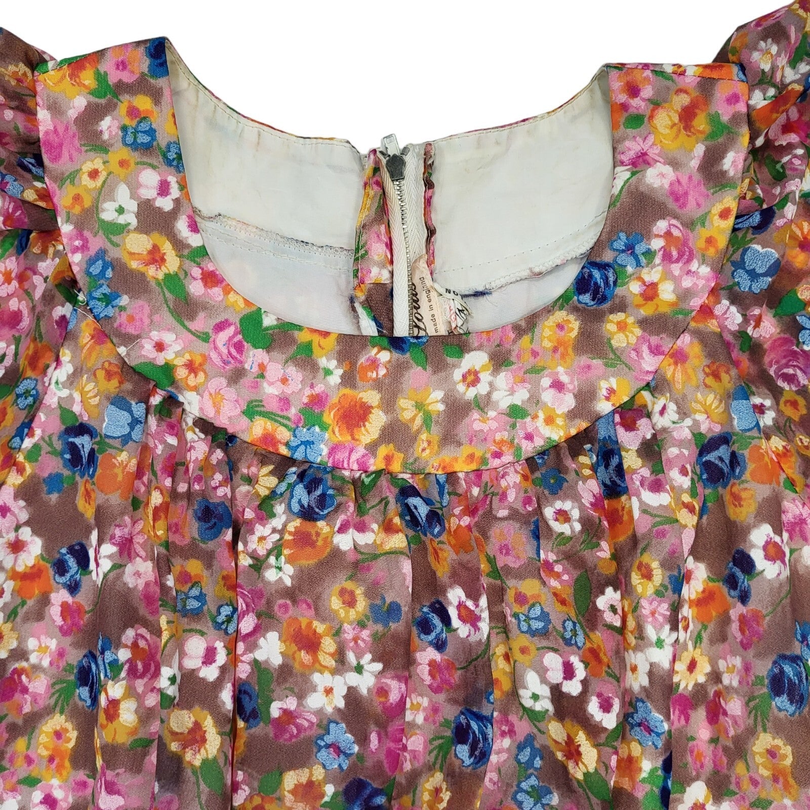 70s Vintage Louis Pink Blue Floral Dress Women's Size 8 Eu 36
