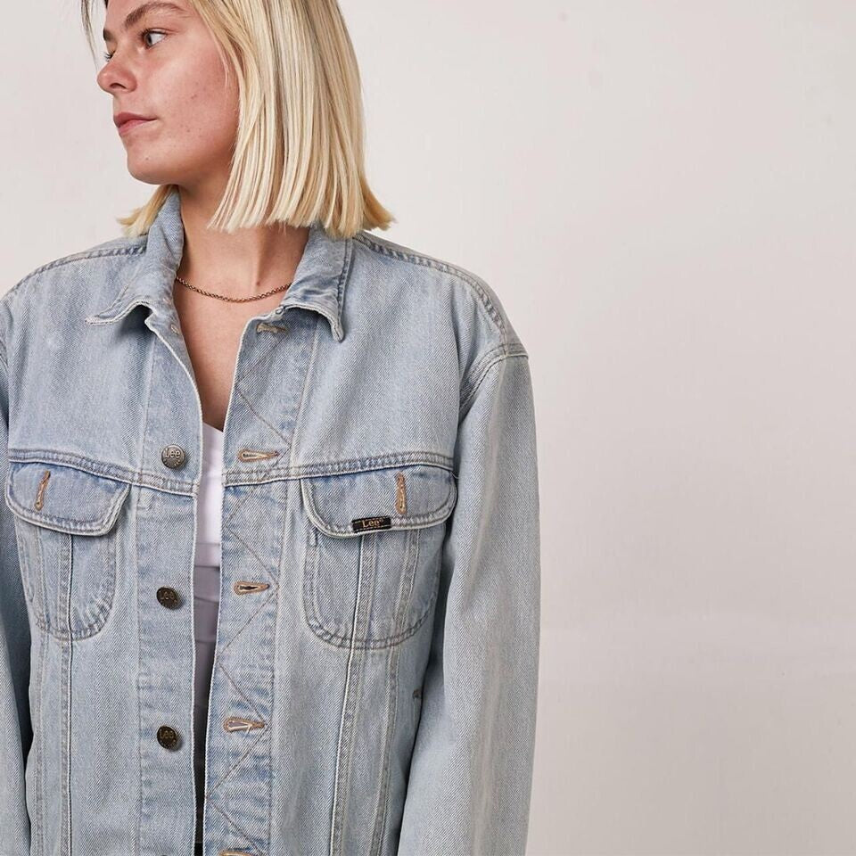 Lee Vintage 90's Light Blue Button Up Collared Denim Jacket Men's UK Size S