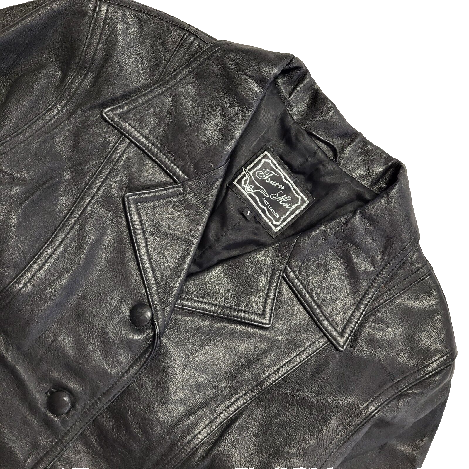 90s Vintage Black Zipped Italian Leather Jacket Uk Women's Size Small