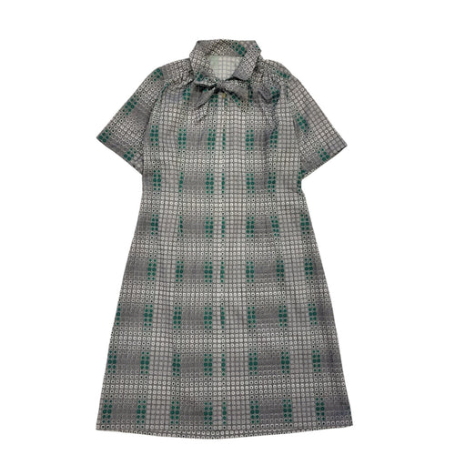70s Vintage Grey Geometric Shift Dress Women's 14