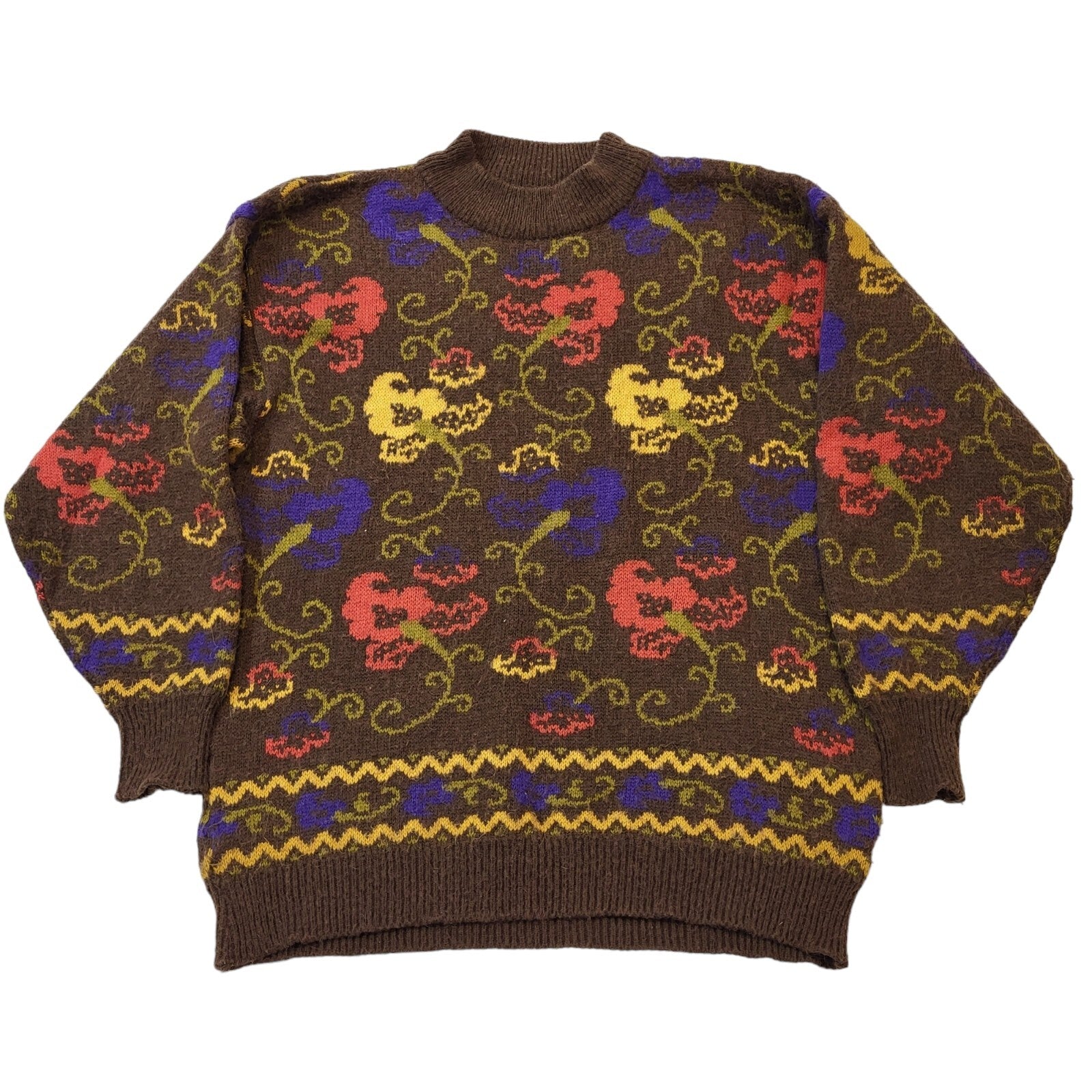 80s Vintage Floral Round Neck Jumper Women's Size 14